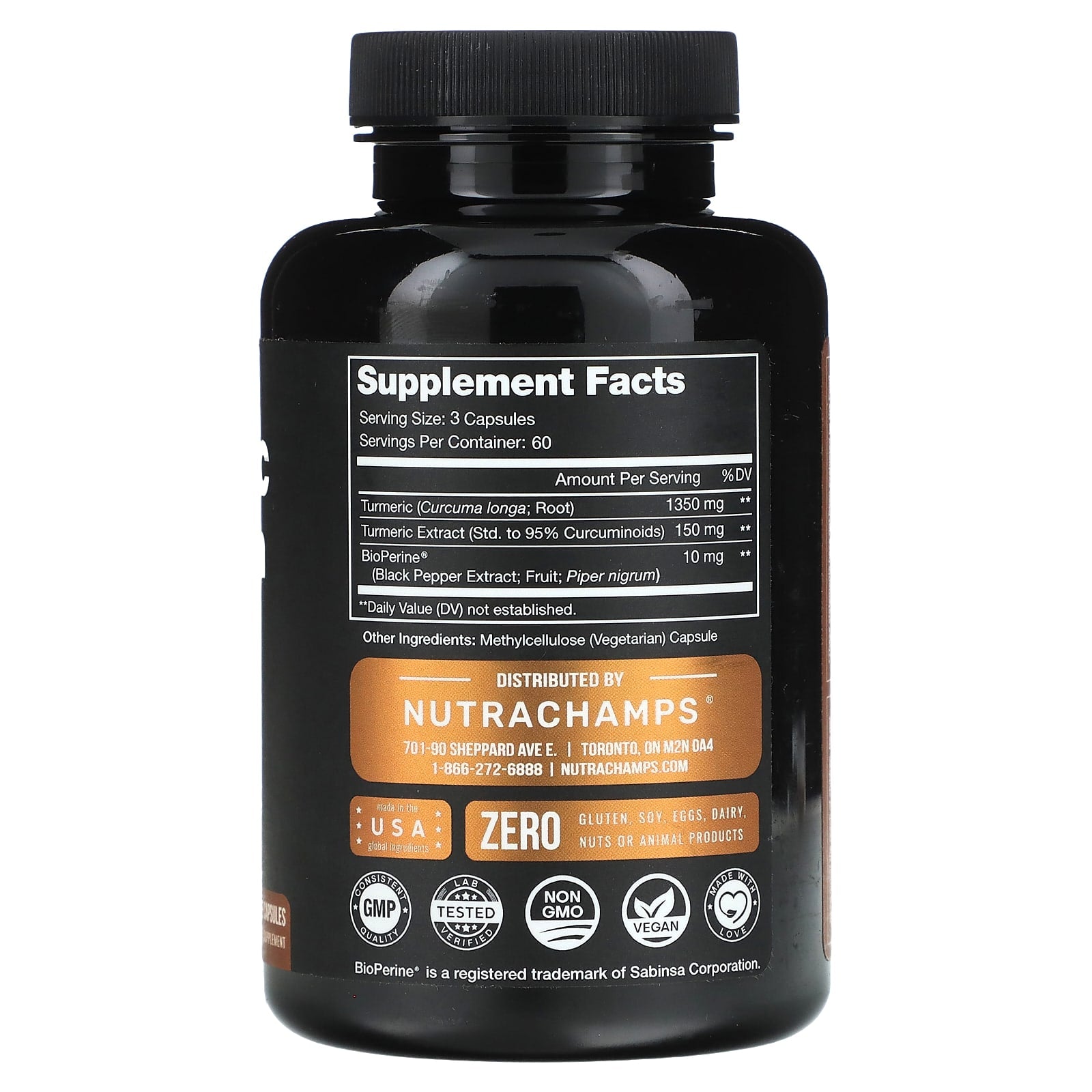 NutraChamps, Turmeric Curcumin, 180 Veggie Capsules - Image 2
