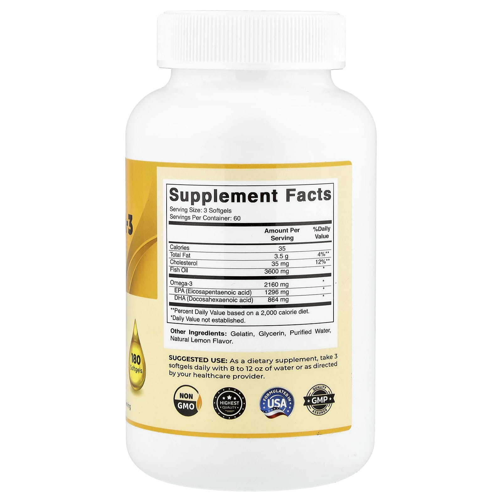 Vitamatic, Omega-3 Fish Oil, Natural Lemon, 180 Softgels (1,200 mg per Softgel) - Image 2