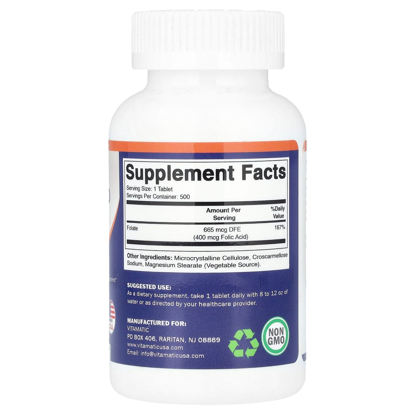 Vitamatic, Folic Acid, 400 mcg, 500 Tablets - Image 2