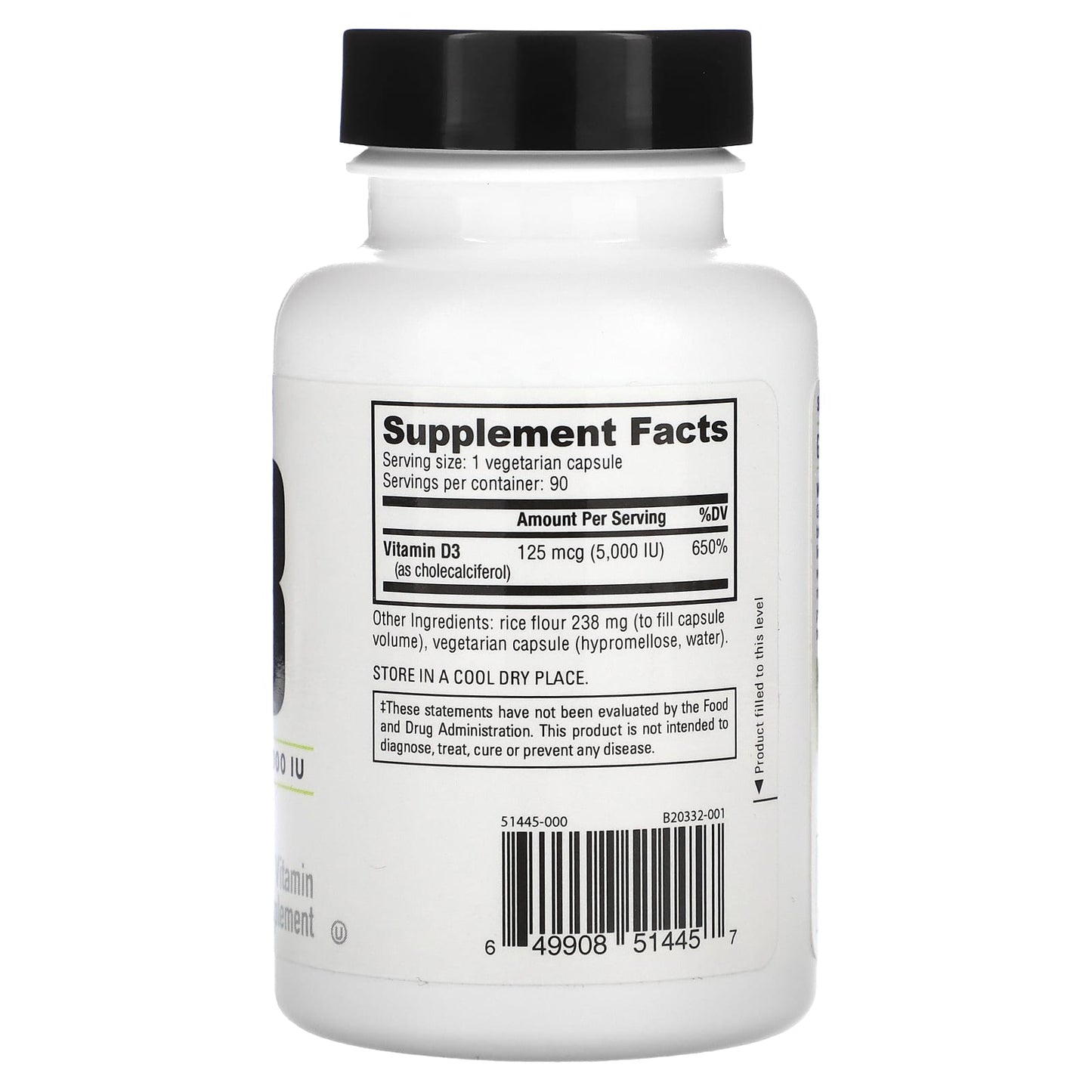 NutraBio, Vitamin D-3, 125 mcg (5,000 IU), 90 Capsules - Image 2