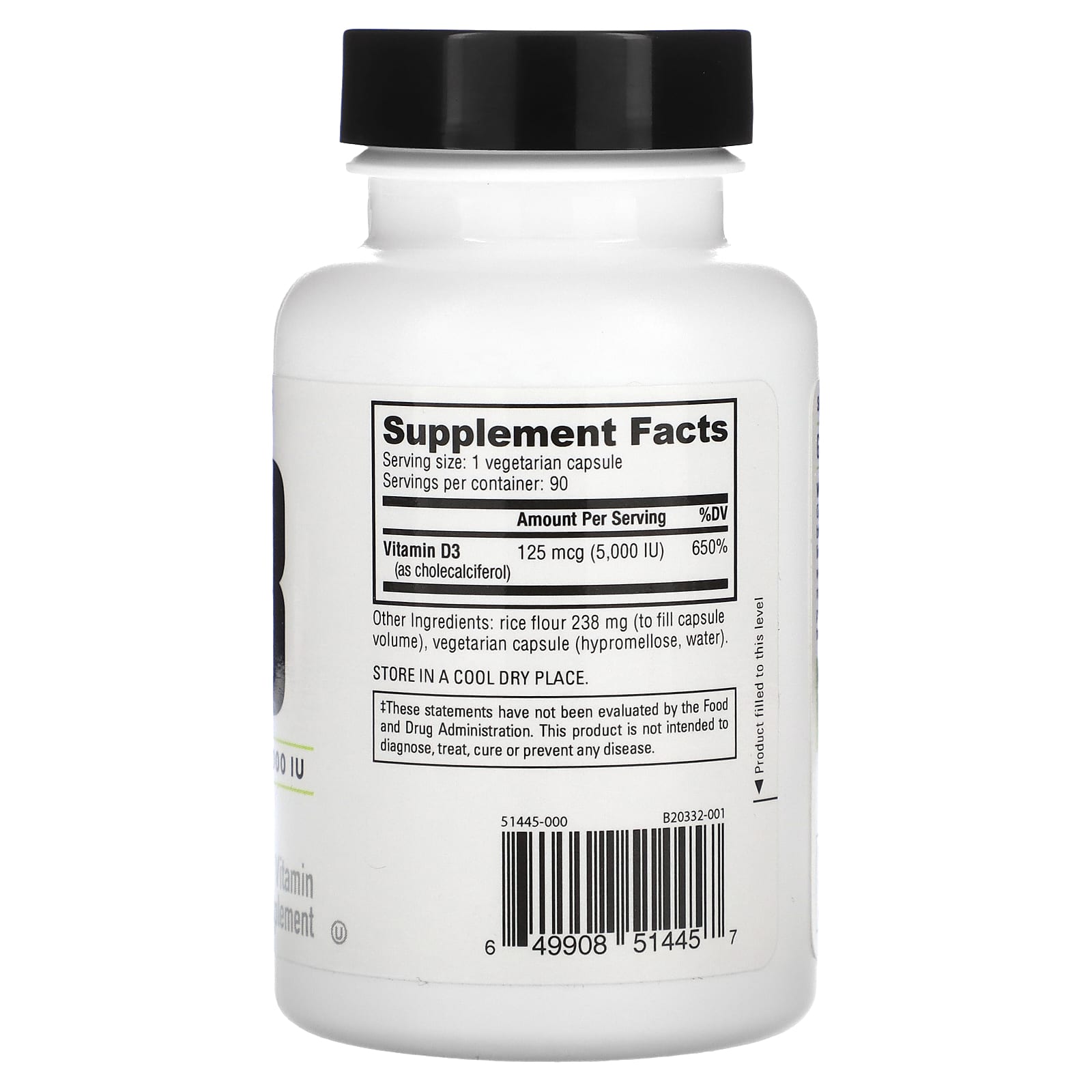 NutraBio, Vitamin D-3, 125 mcg (5,000 IU), 90 Capsules - Image 2