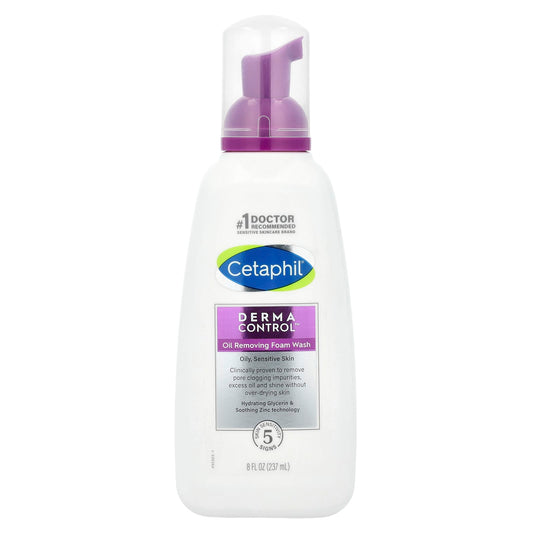 Cetaphil Derma Control Oil-Removing Foam Wash for Sensitive Skin, 8 fl oz - Image 1