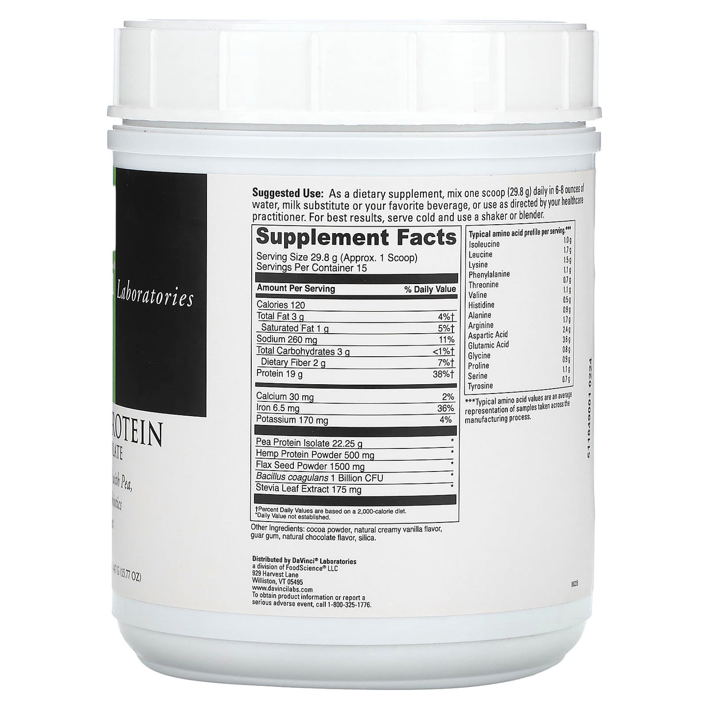 Vegan Protein Powder - Creamy Chocolate by DaVinci Laboratories - Image 2
