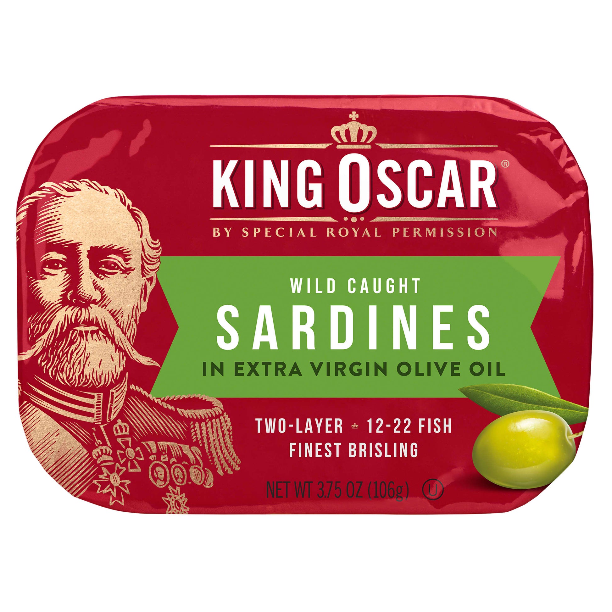 King Oscar, Wild Caught, Sardines In Extra Virgin Olive Oil, Two Layer 12-22 Fish, 3.75 oz (106 g) - Image 1