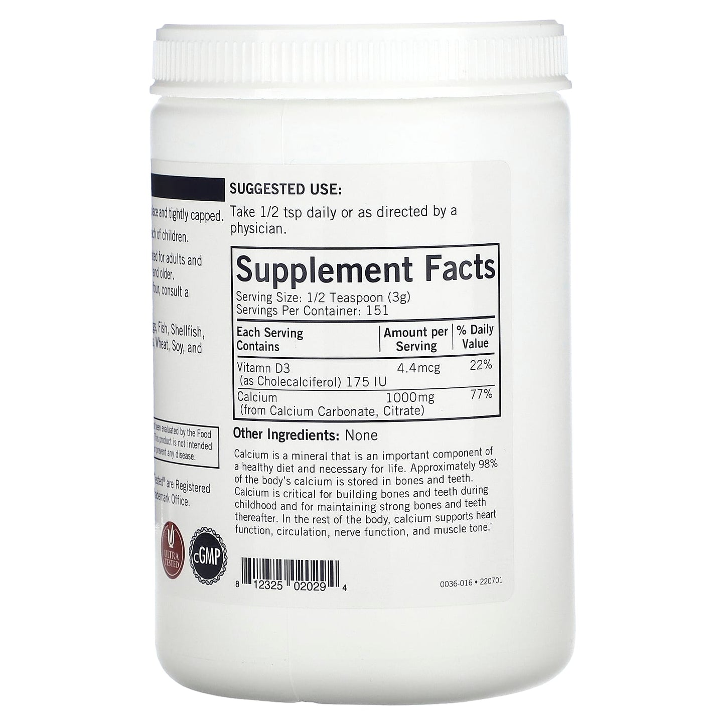 Kirkman Labs, Calcium Powder Plus Vitamin D-3, Unflavored, 16 oz (454 g) - Image 2