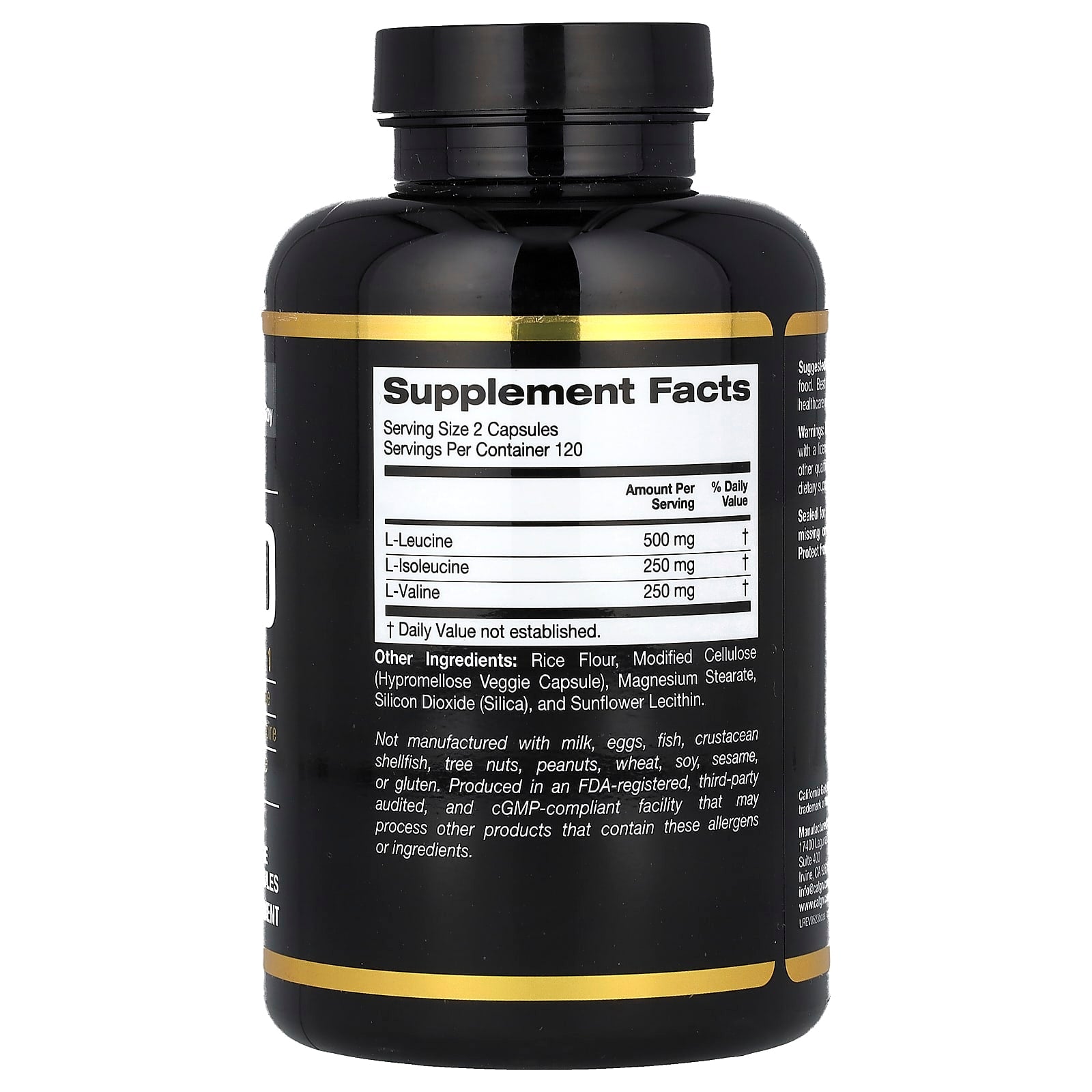 California Gold Nutrition Sport Micronized BCAA 240 Veggie Capsules - Image 2