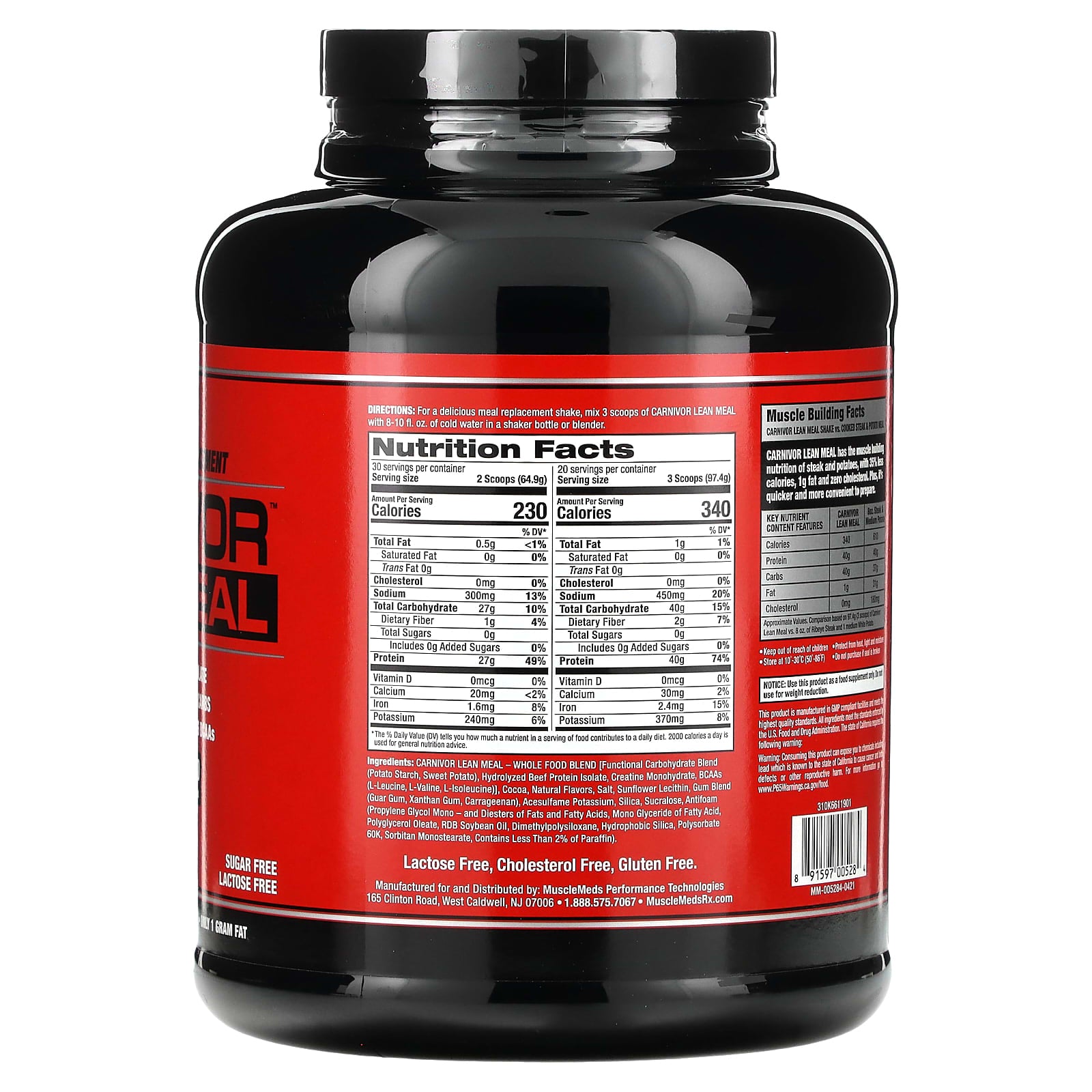 MuscleMeds, Carnivor™ Lean Meal, Chocolate Fudge, 4.29 lbs (1,948 g) - Image 2