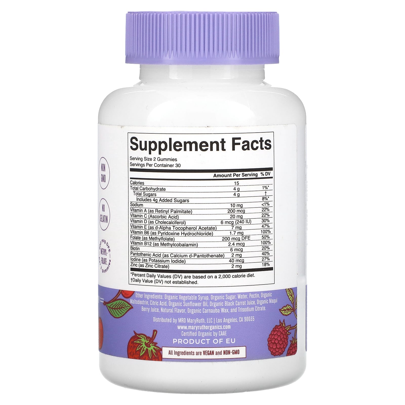MaryRuth's, Organic Kids Multivitamin Gummies, Mixed Berry & Cherry, 60 Gummies - Image 2