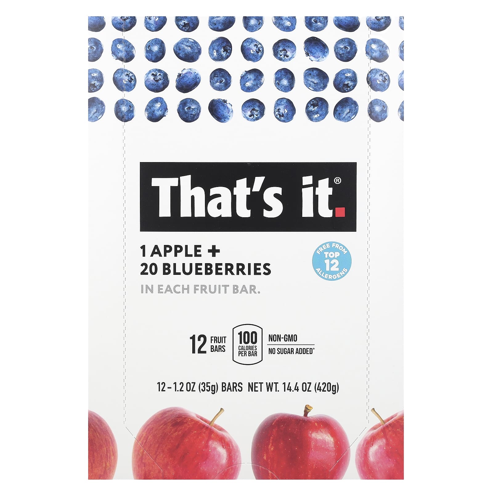 That's It, Fruit Bars, Apple + Blueberries, 12 Bars, 1.2 oz (35 g) Each - Image 1