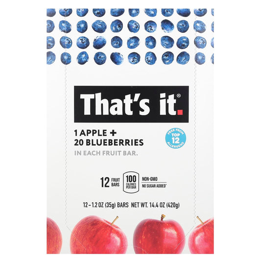 That's It, Fruit Bars, Apple + Blueberries, 12 Bars, 1.2 oz (35 g) Each - Image 1
