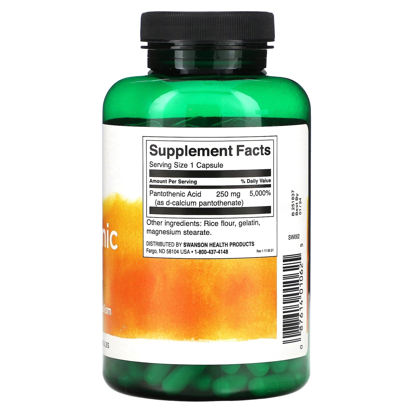 Swanson, Pantothenic Acid with Vitamin B5, 250 mg, 250 Capsules - Image 2