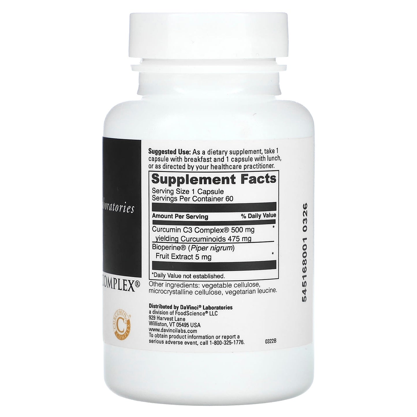 DaVinci Laboratories Curcumin C3 Complex Brain Health Supplement, 500mg, 60 Capsules - Image 2