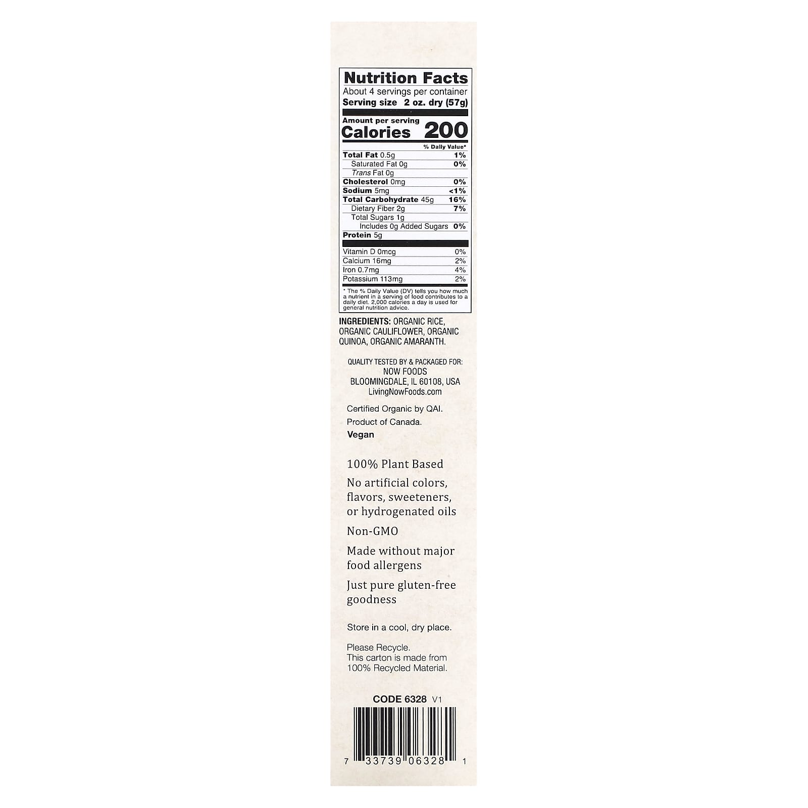 NOW Foods, Organic Multigrain and Cauliflower Elbows, Gluten Free, 8 oz (227 g) - Image 2