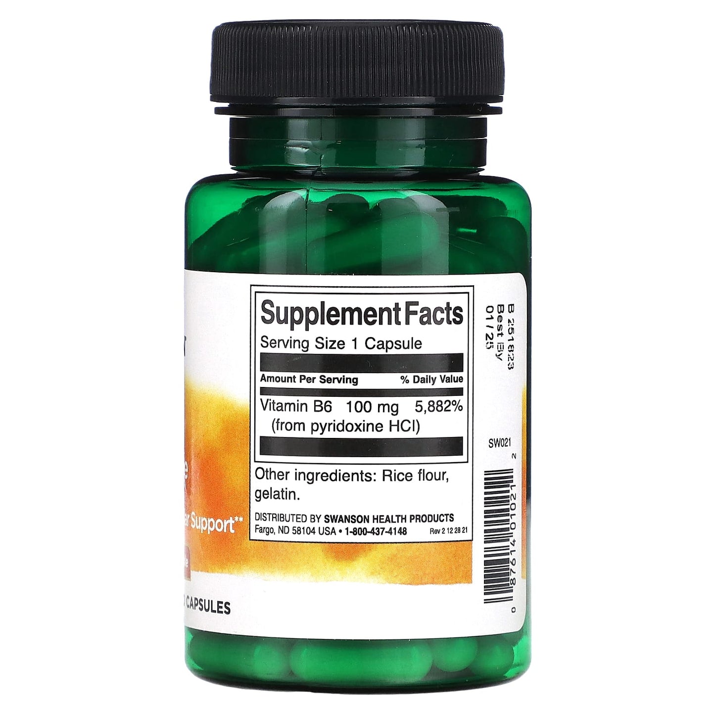 Swanson, B6 Pyridoxine, 100 mg, 100 Capsules - Image 2