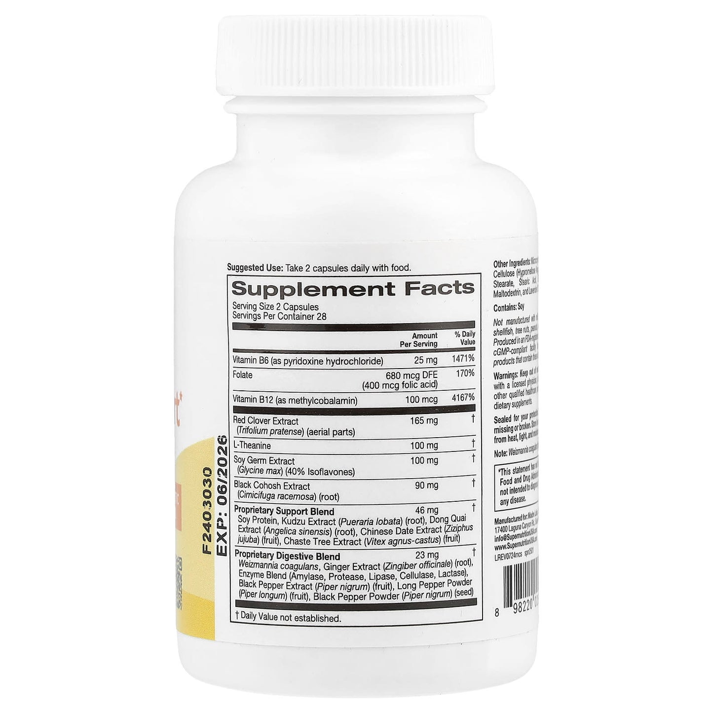 Menopause Relief Supplement with Folate, Red Clover & Soy Isoflavones - 56 Capsules - Image 2