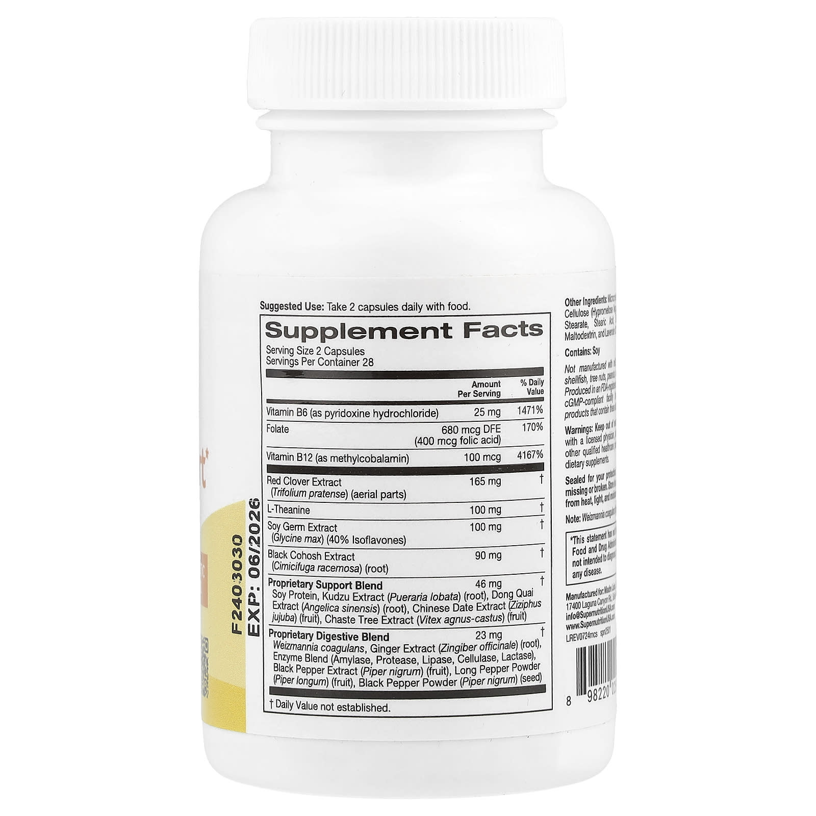 Menopause Relief Supplement with Folate, Red Clover & Soy Isoflavones - 56 Capsules - Image 2