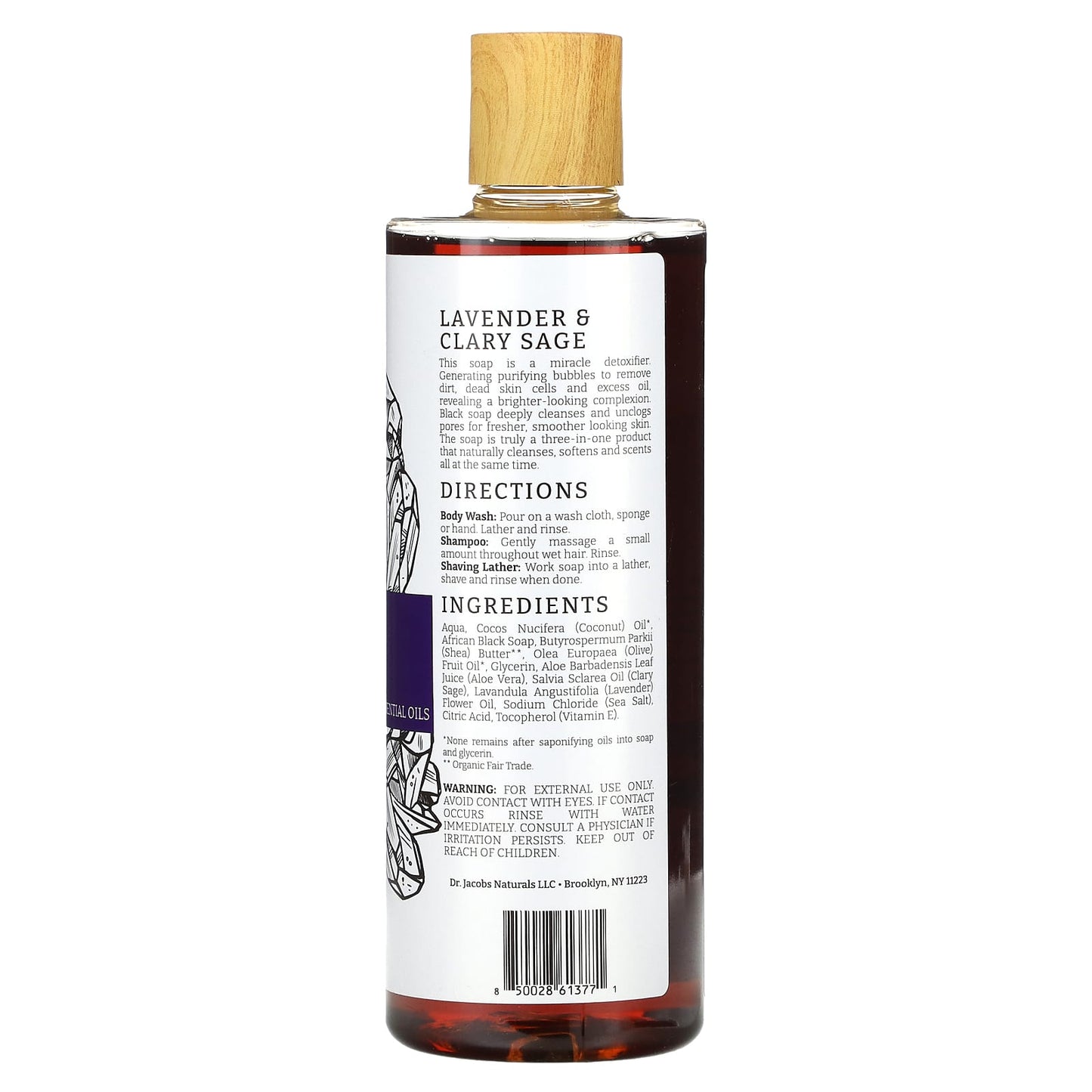 Plant-Based African Black Soap Body Wash with Lavender & Clary Sage - 16 oz - Image 2