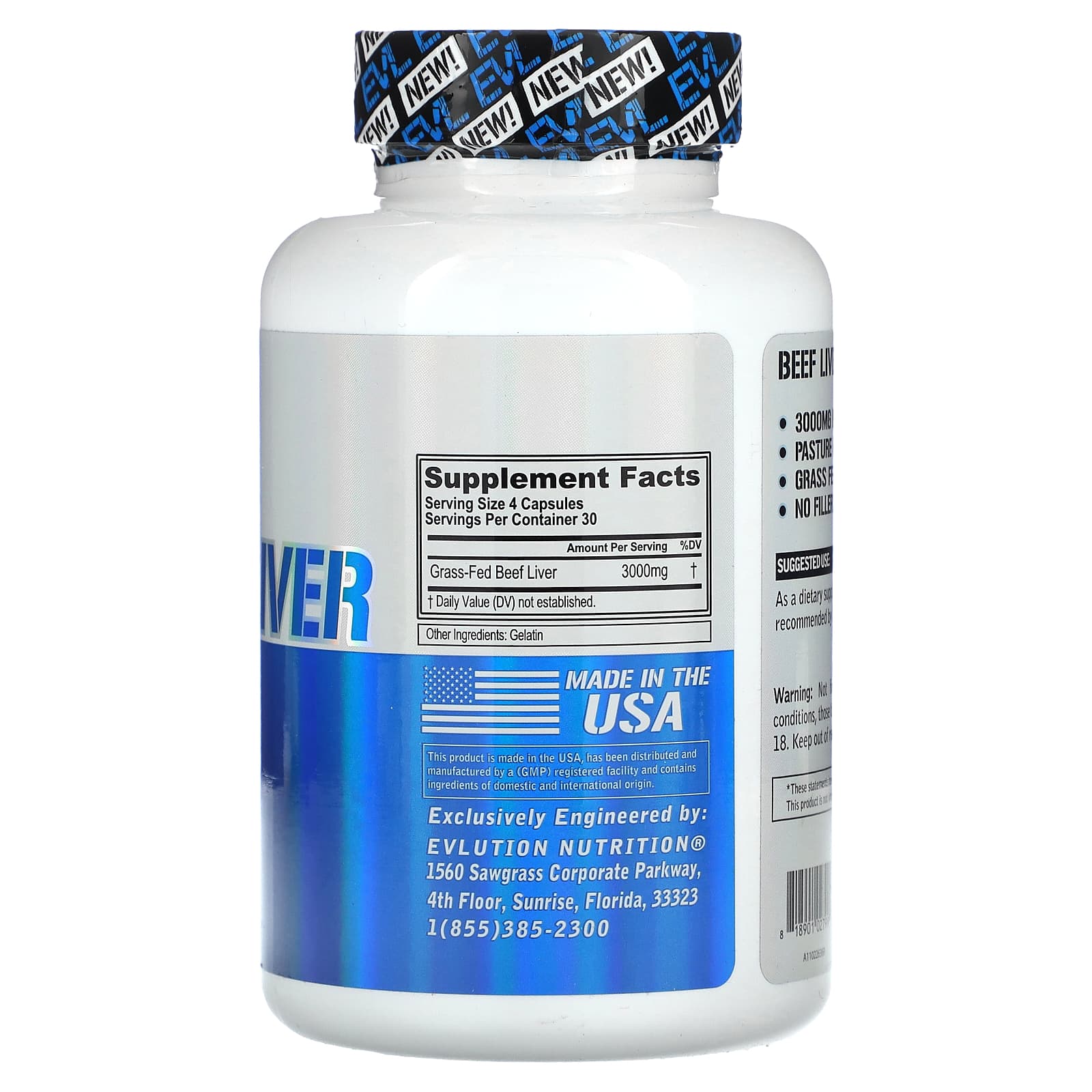 EVLution Beef Liver Capsules - 120 Count, 750mg Per Capsule - Image 2
