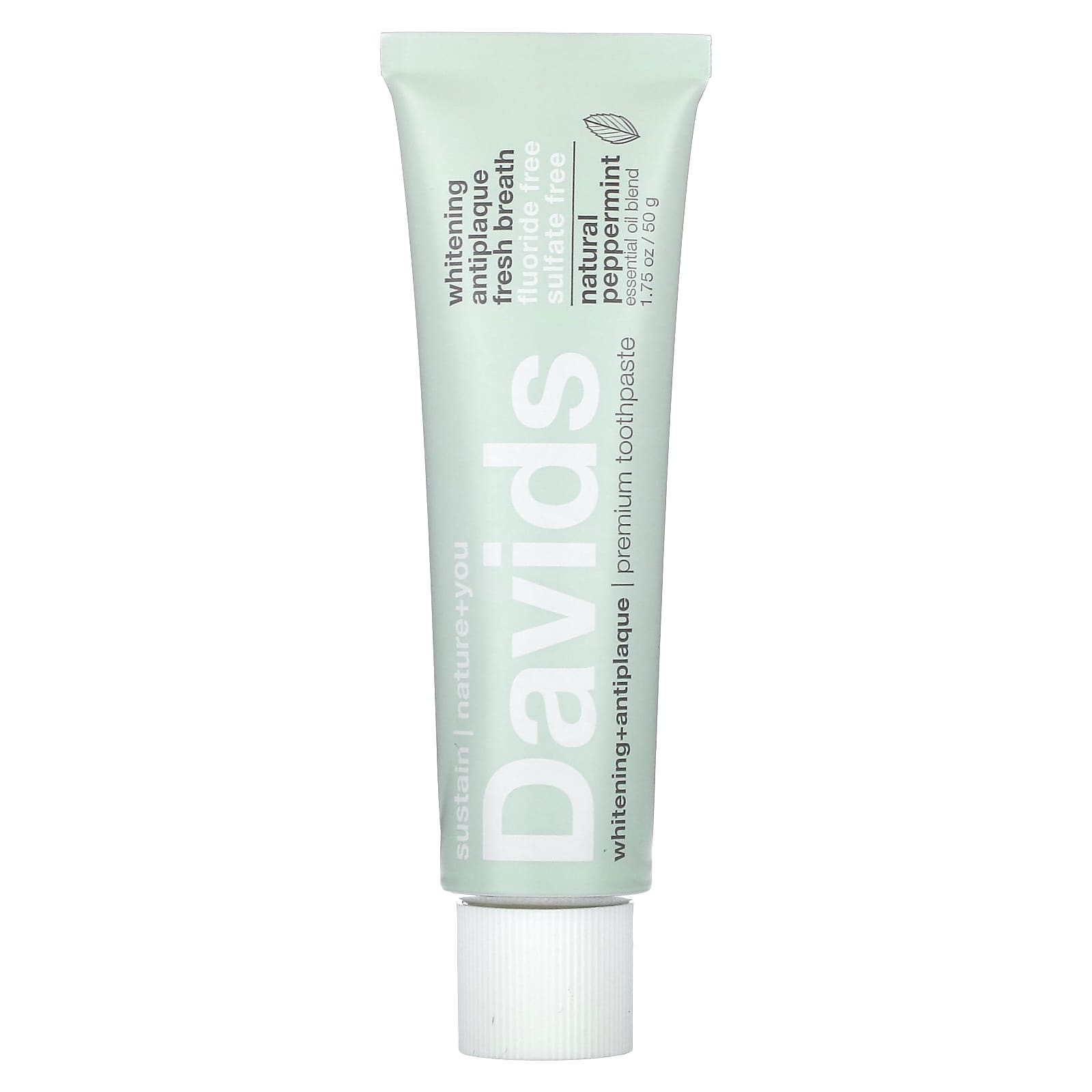 Natural Peppermint Toothpaste Whitening + Antiplaque, 1.75 oz (50g) - Vegan Cruelty Free - Image 1