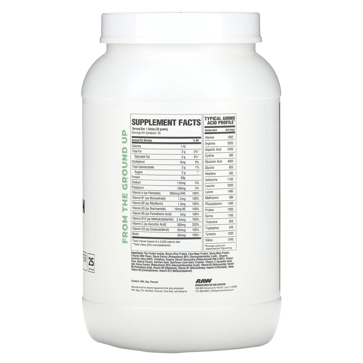 Raw Nutrition, Vegan Protein, Peanut Butter, 1.81 lbs (825 g)