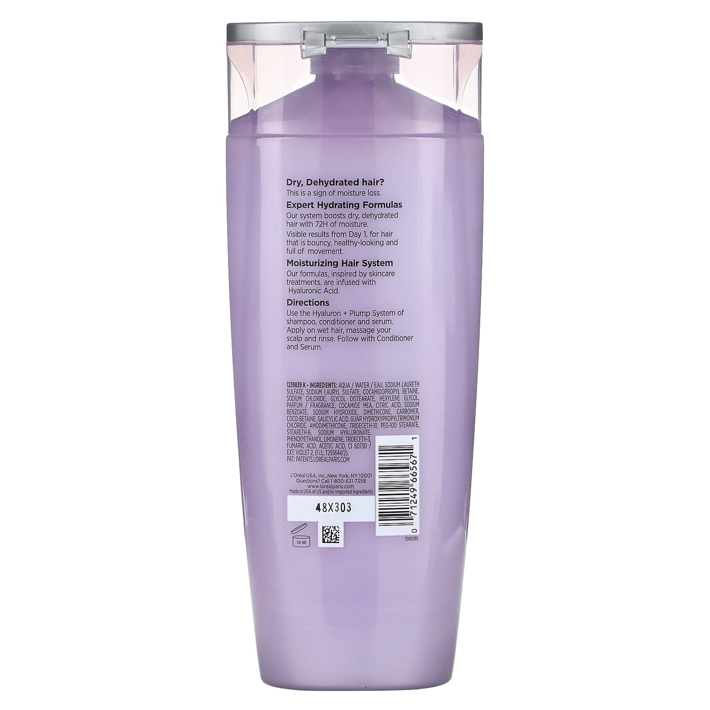 L'Oréal, Elvive, Hyaluron + Plump, 72H Hydrating Shampoo, Dry, Dehydrated Hair, 12.6 fl oz (375 ml) - Image 2