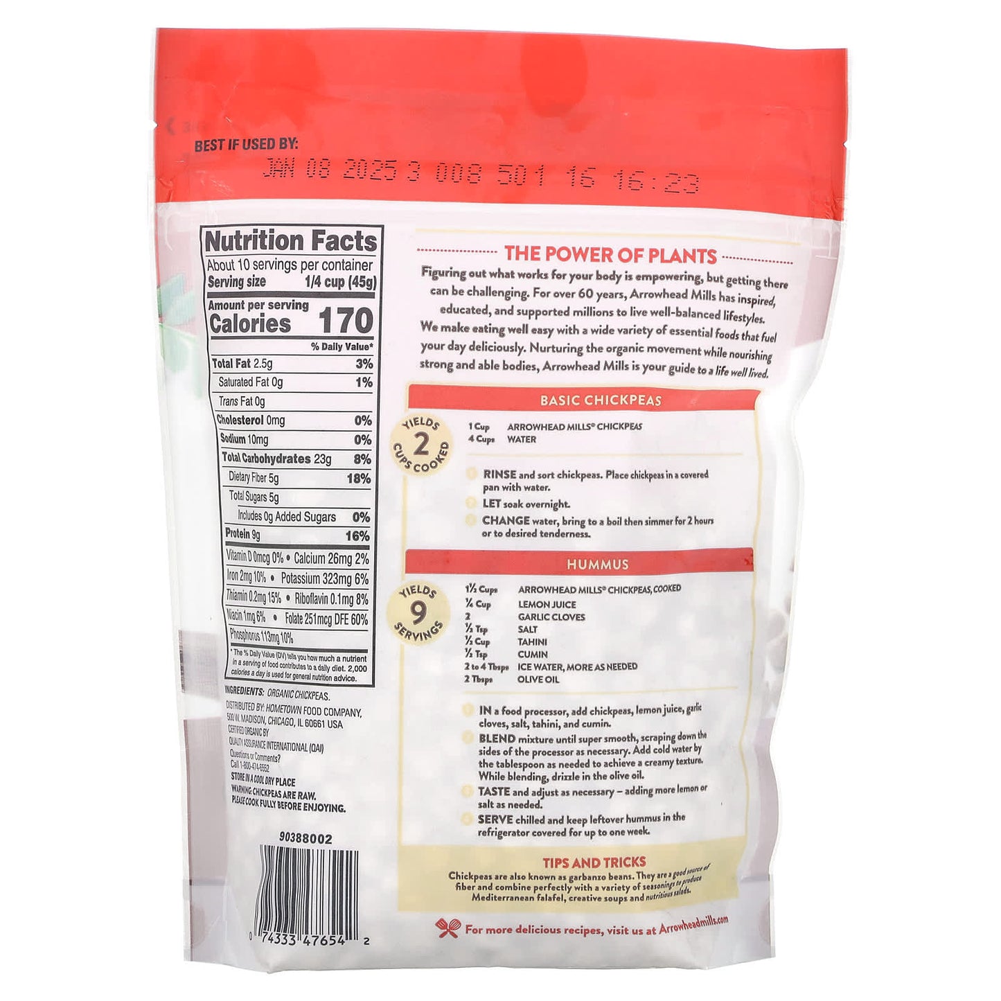 Certified Organic Chickpeas by Arrowhead Mills, 16 oz (453g) - Image 2