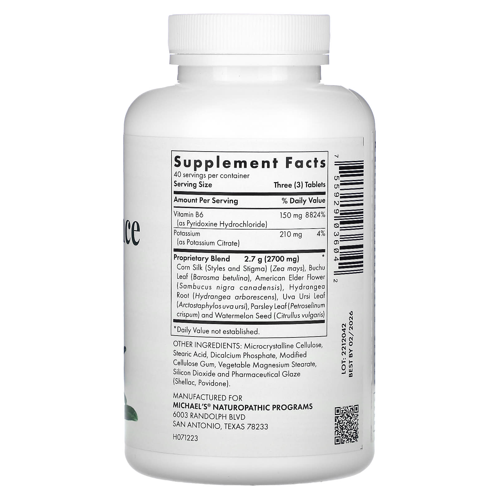 Michael's Health, Water Balance Factors, 120 Vegetarian Tablets - Image 2