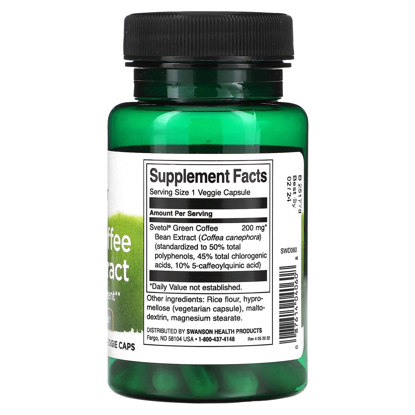 Swanson, Green Coffee Bean Extract, 60 Veggie Caps (200 mg Per Cap) - Image 2