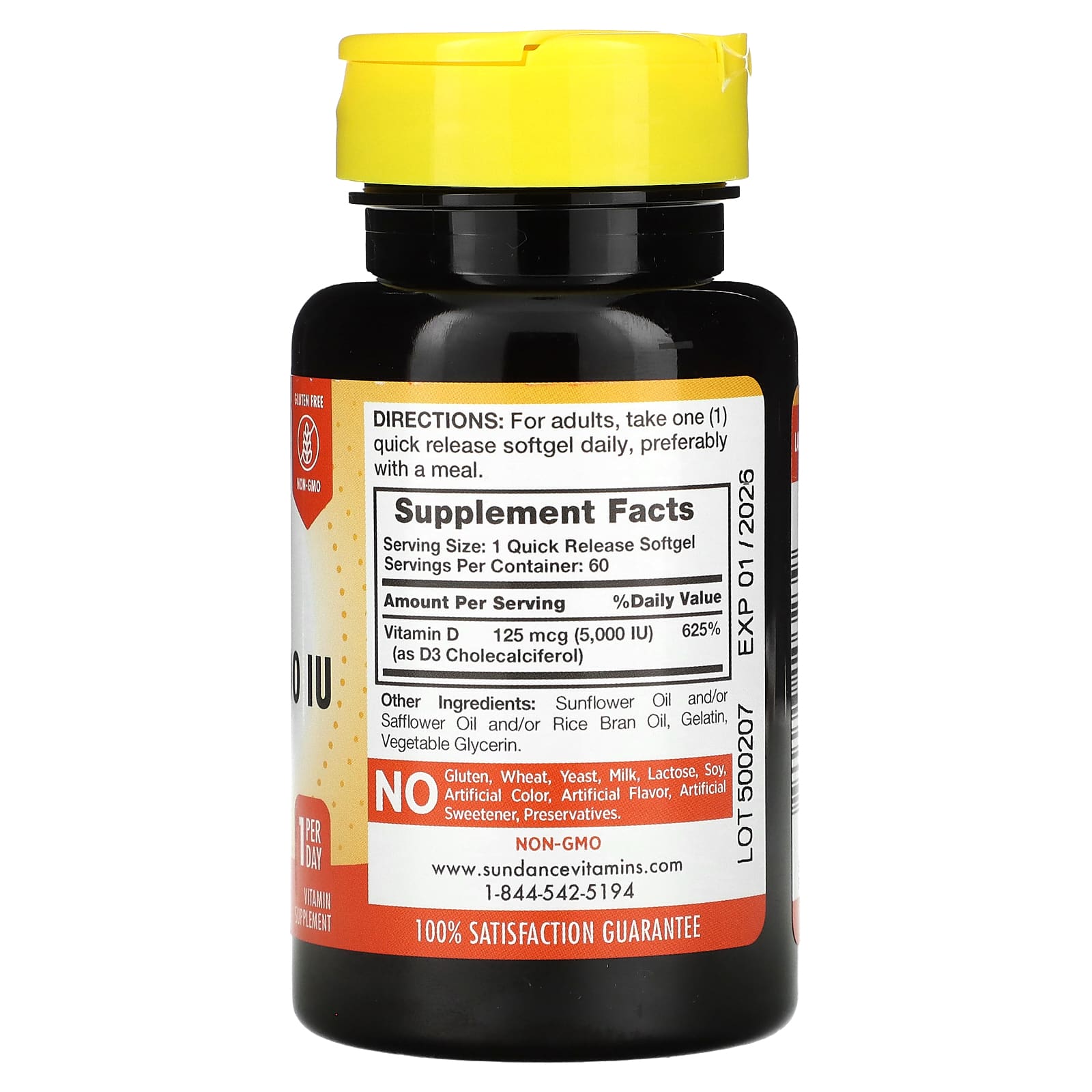 Sundance Vitamins, High Potency D3, 125 mcg (5,000 IU), 60 Quick Release Softgels - Image 2
