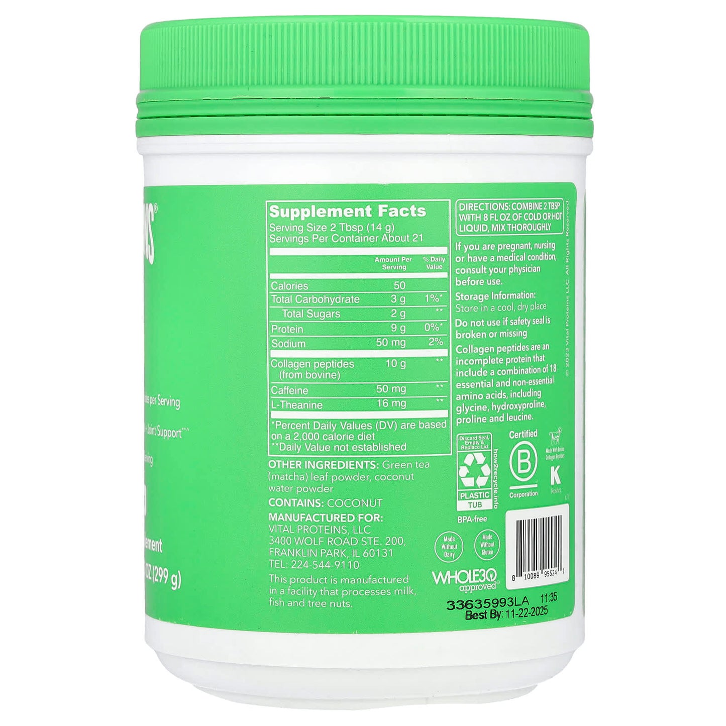 Vital Proteins, Matcha Collagen, Original Matcha, 10.5 oz (299 g) - Image 2