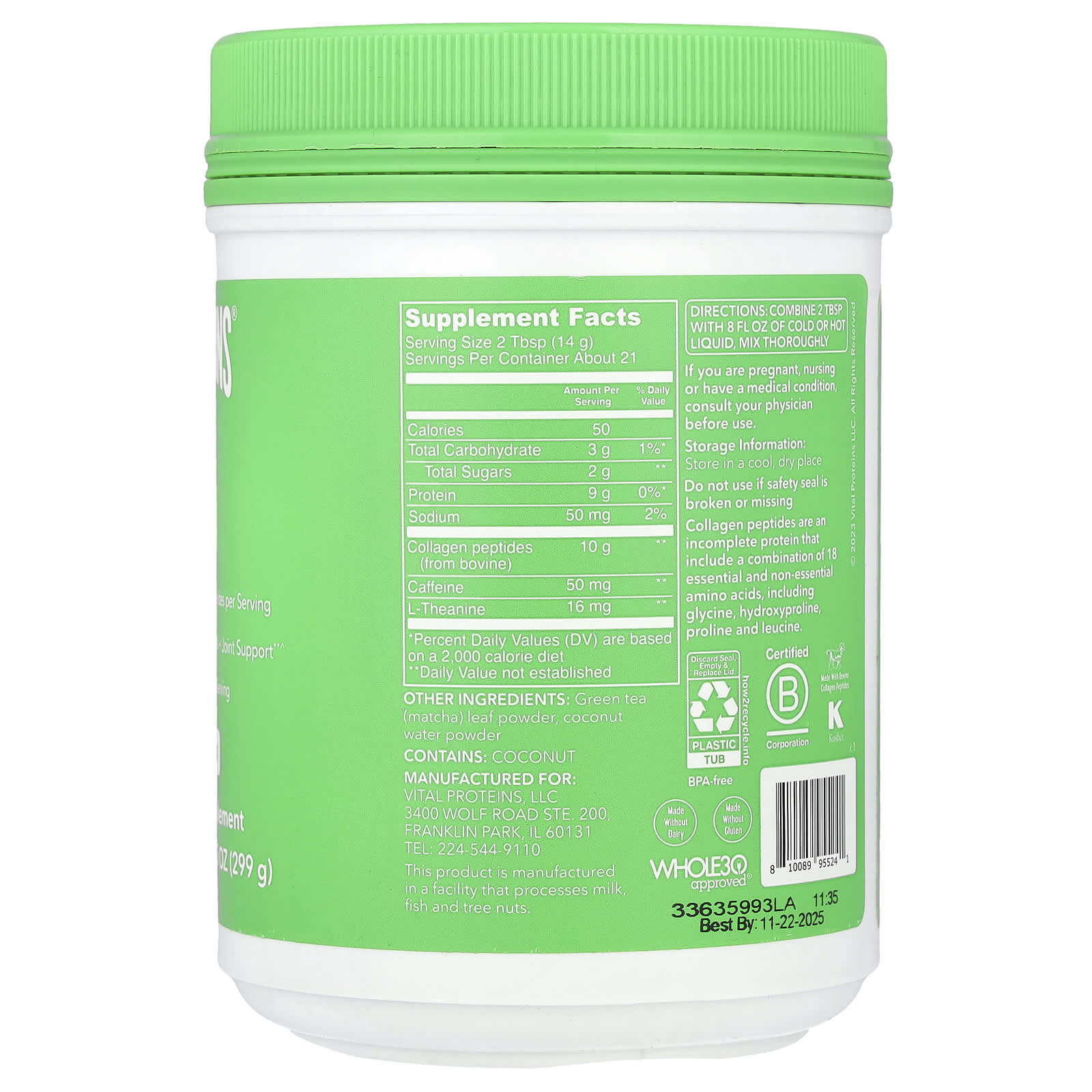 Vital Proteins, Matcha Collagen, Original Matcha, 10.5 oz (299 g) - Image 2
