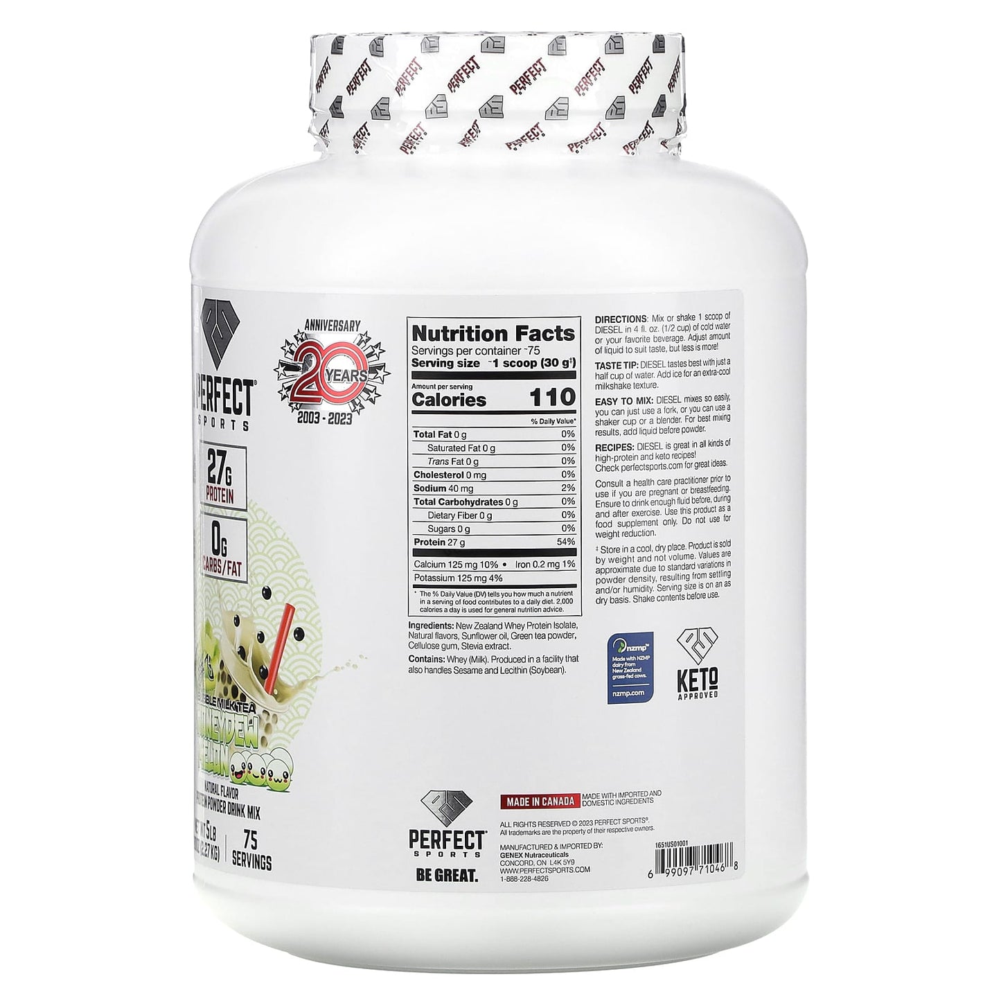 PERFECT Sports, Diesel, New Zealand Whey Isolate, Bubble Milk Tea, Honeydew Melon, 5 lbs (2.27 kg) - Image 2