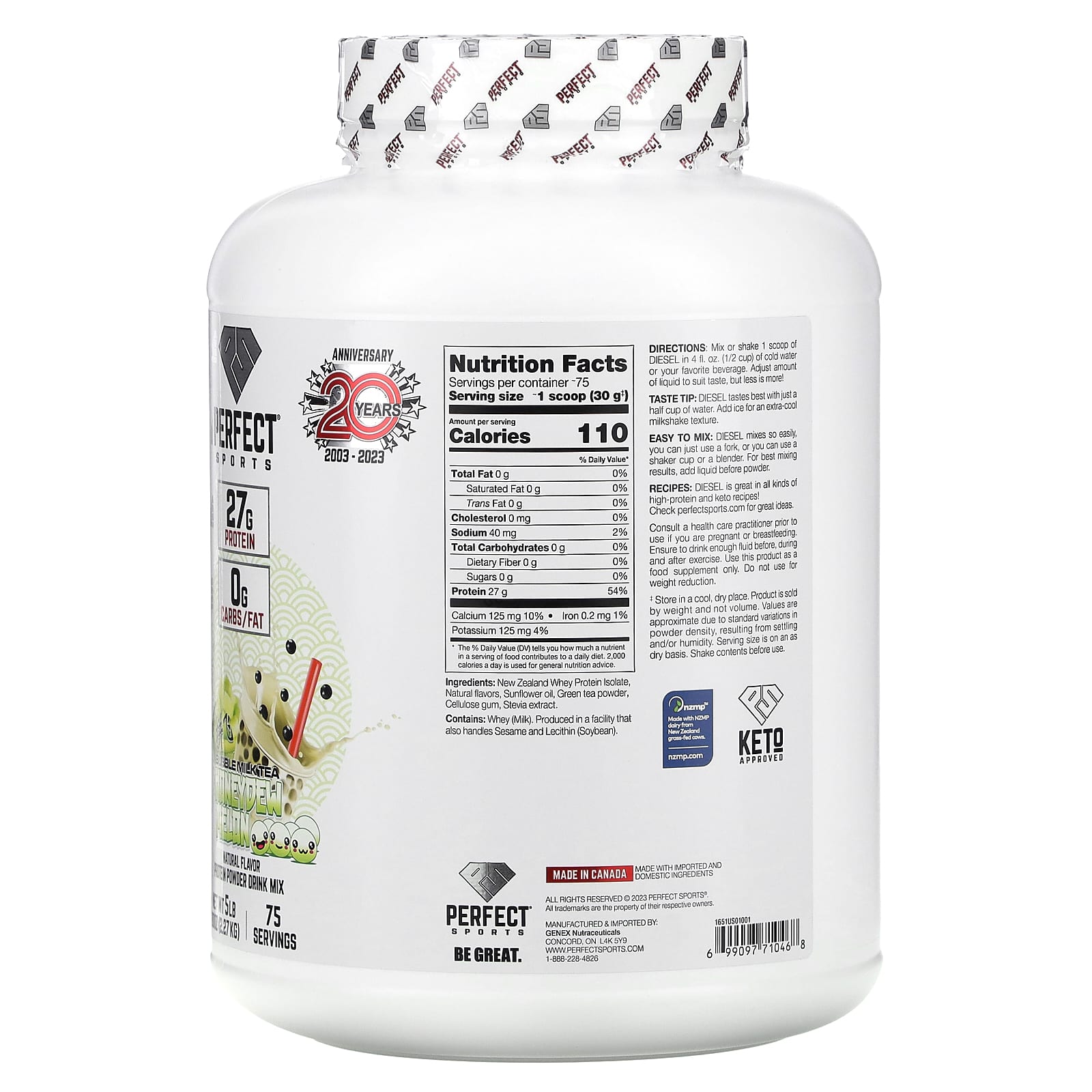 PERFECT Sports, Diesel, New Zealand Whey Isolate, Bubble Milk Tea, Honeydew Melon, 5 lbs (2.27 kg) - Image 2
