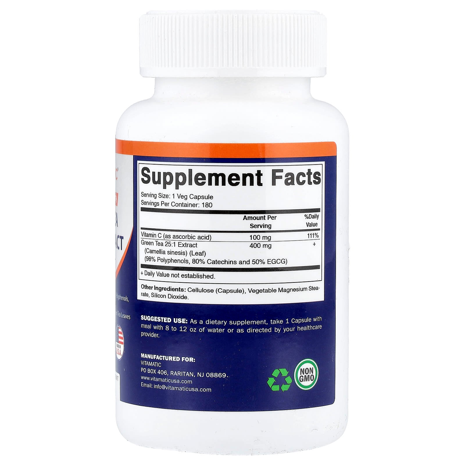 Vitamatic, Green Tea, 25:1 Extract, 180 Vegetable Capsules - Image 2