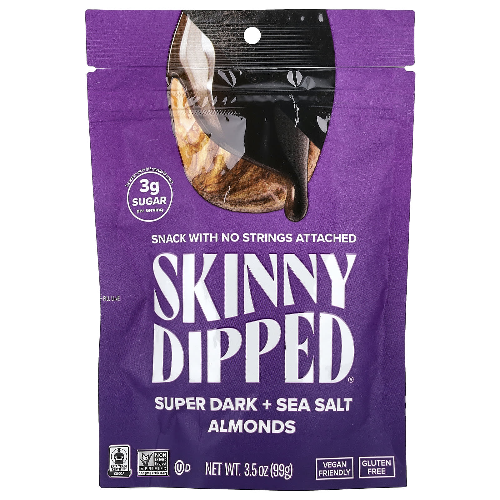SkinnyDipped, Super Dark + Sea Salt Almonds, 3.5 oz (99 g) - Image 1