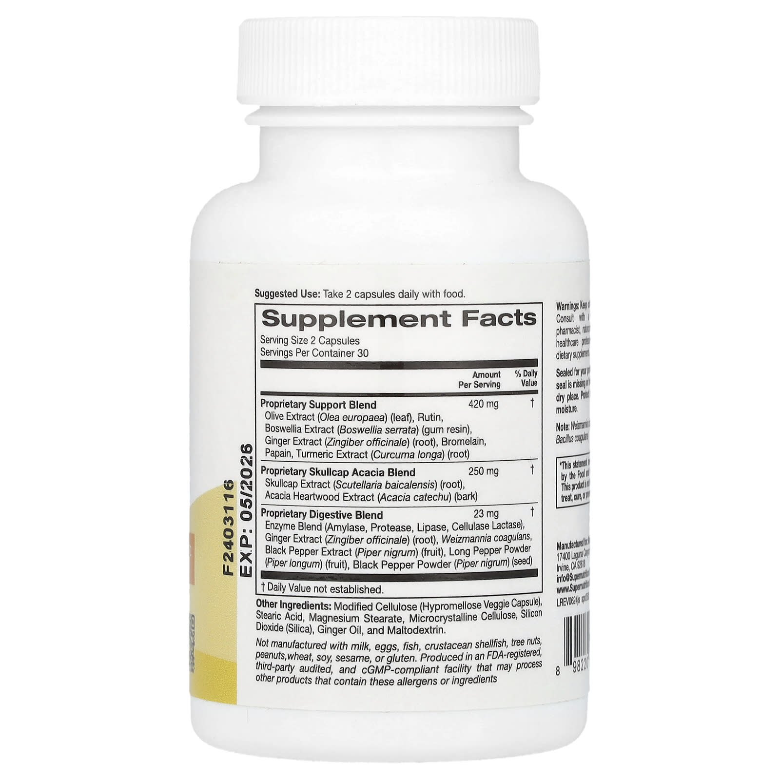 Super Nutrition, Joint Support with Olive Extract, Rutin, Boswellia Extract, and Ginger Extract, 60 Veggie Capsules