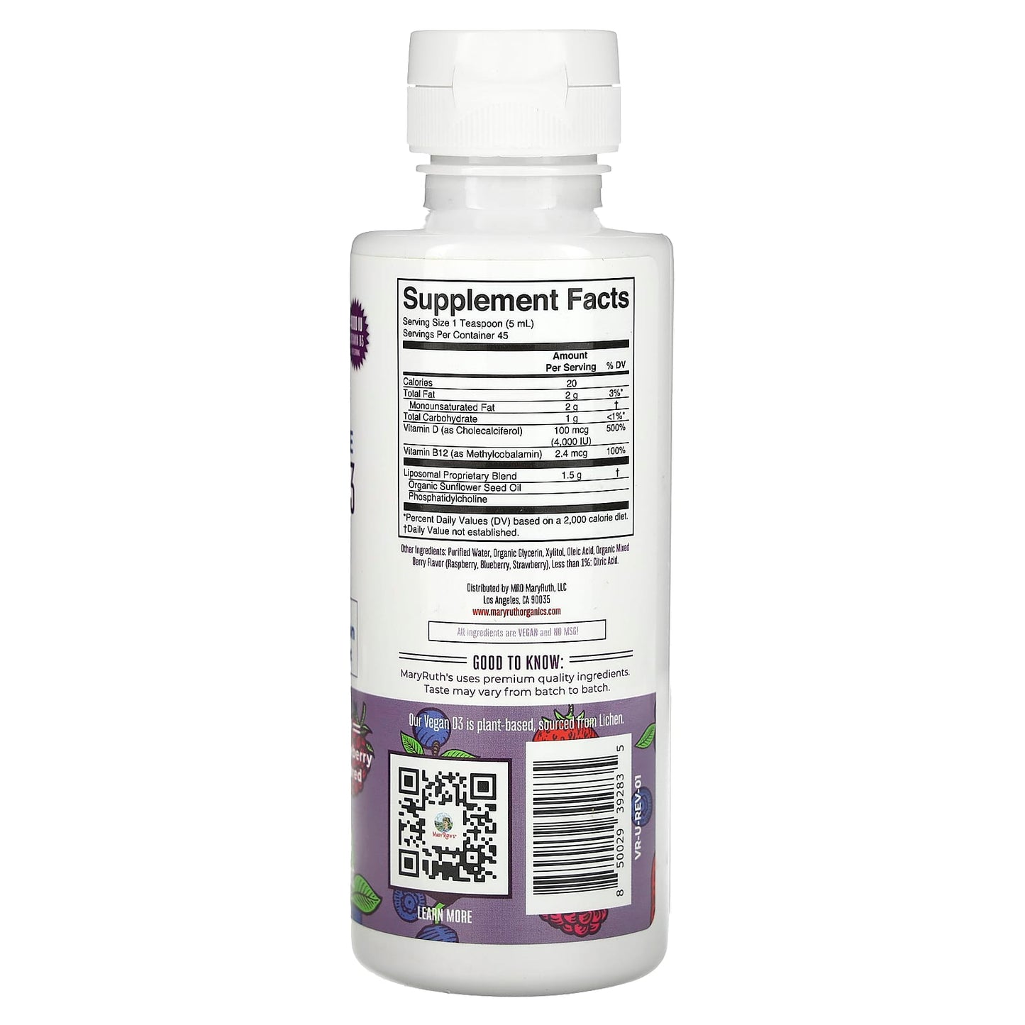 MaryRuth's, Megadose Vitamin D3, Liposomal, Mixed Berry, 4,000 IU, 7.6 fl oz (225 ml) - Image 2