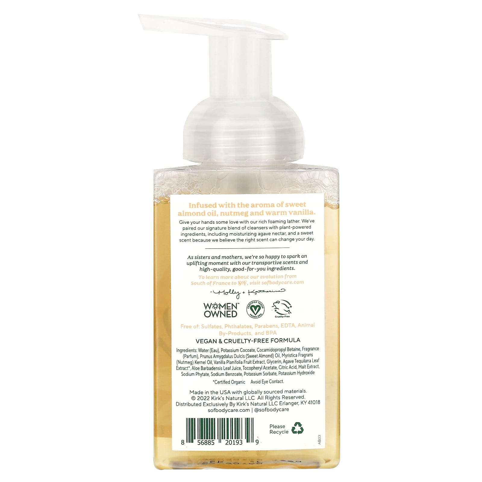 SoF, Hydrating Foaming Hand Wash, Sweet Almond, 8 fl oz (236 ml) - Image 2