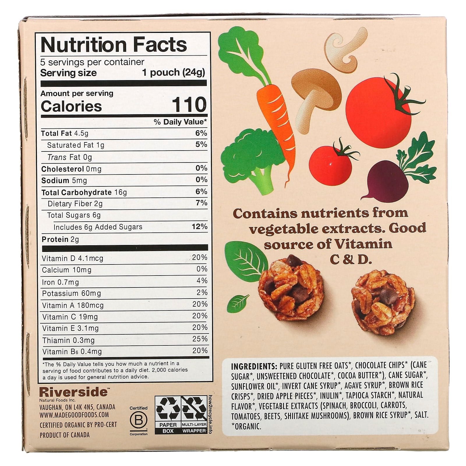 MadeGood, Granola Minis, Chocolate Chip, 5 Packs, 0.85 oz (24 g) Each - Image 2
