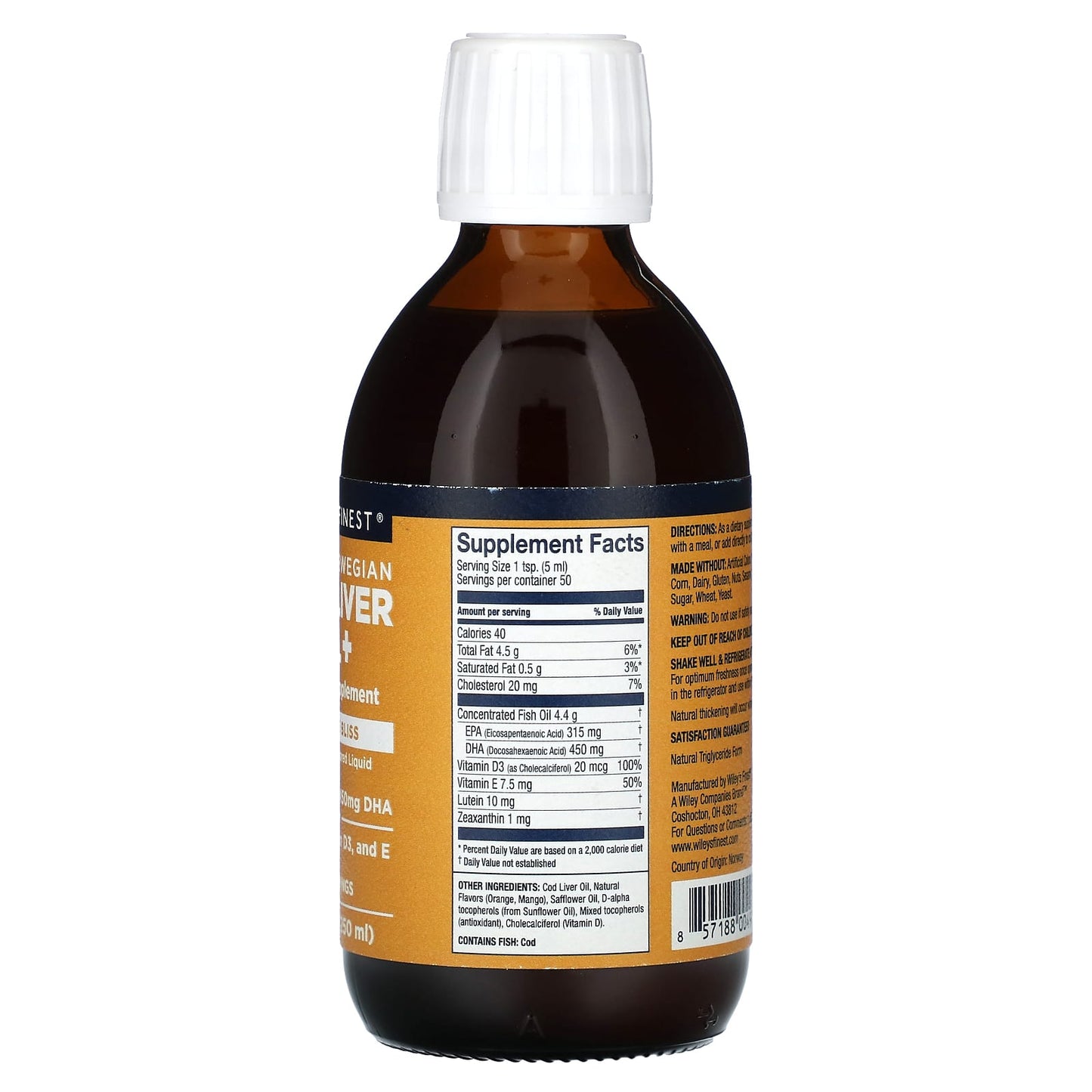 Wiley's Finest, Wild Norwegian Cod Liver Oil +, Orange Bliss, 8.45 fl oz (250 ml) - Image 2
