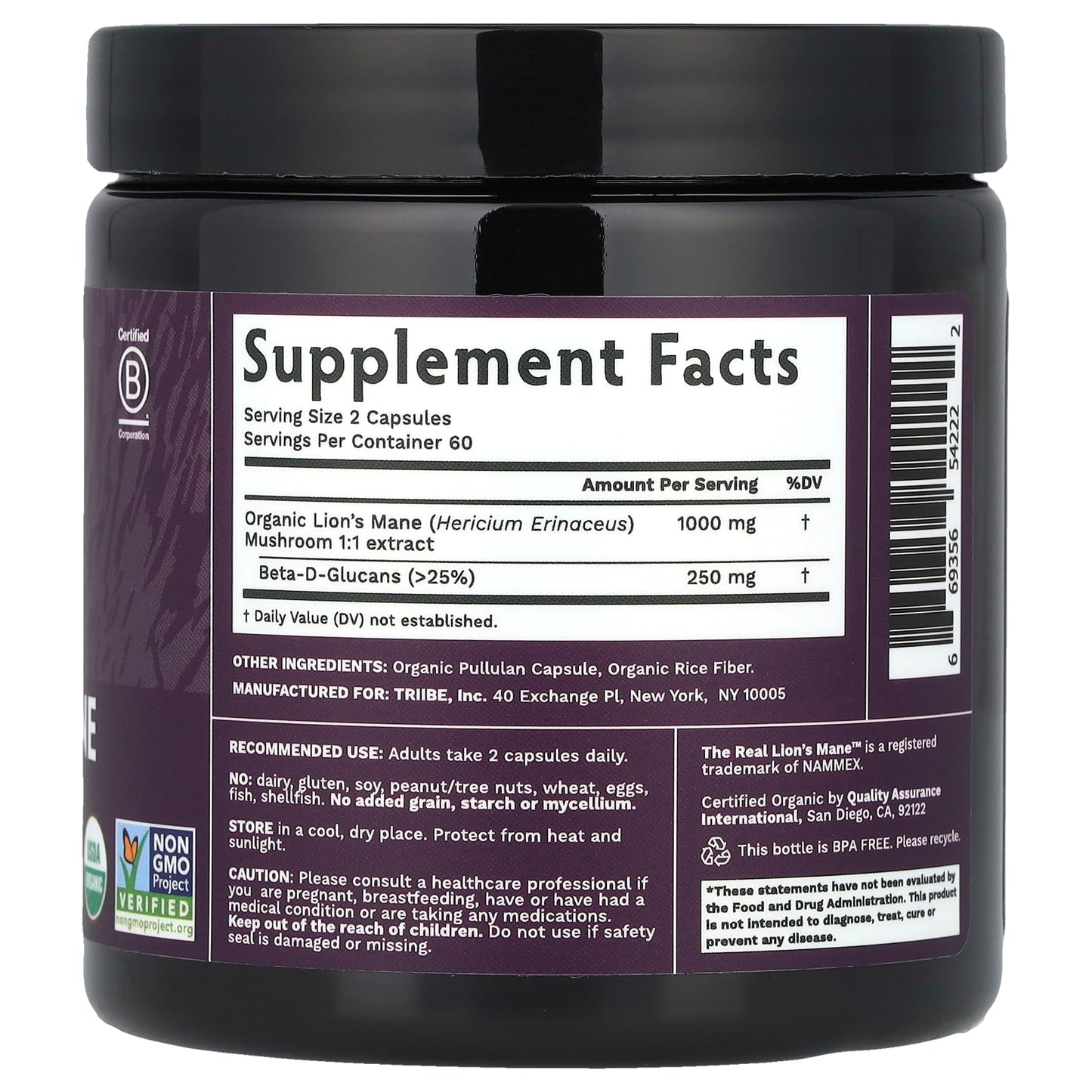 Tribe Organics, Lion's Mane Mushroom, 120 Capsules - Image 2
