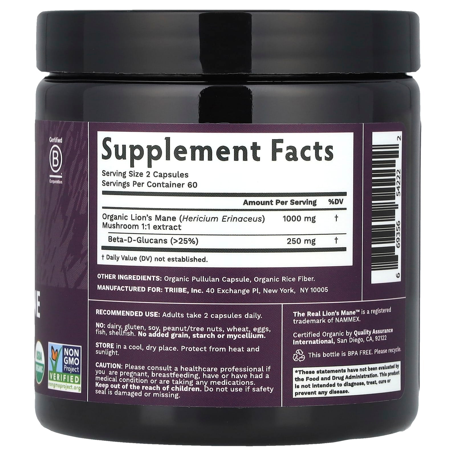 Tribe Organics, Lion's Mane Mushroom, 120 Capsules - Image 2