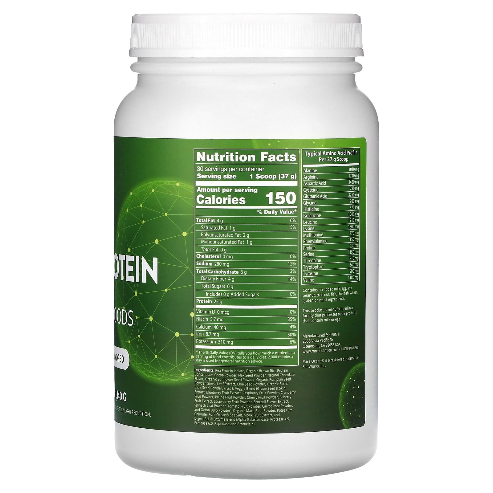 MRM Nutrition, Veggie Protein with Superfoods, Chocolate Flavored, 2.5 lb (1,140 g) - Image 2