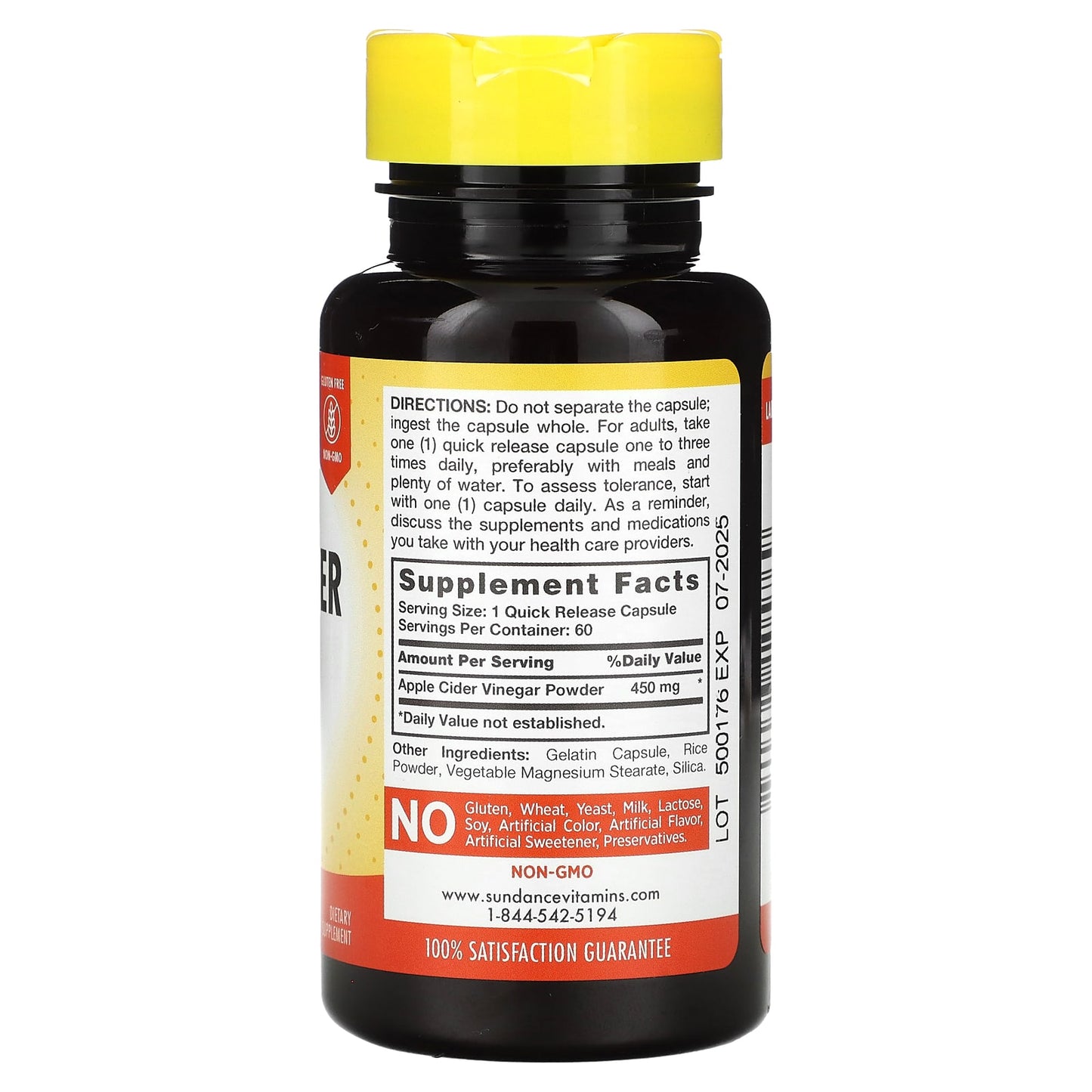 Sundance Vitamins, Apple Cider Vinegar, 450 mg, 60 Quick Release Capsules - Image 2