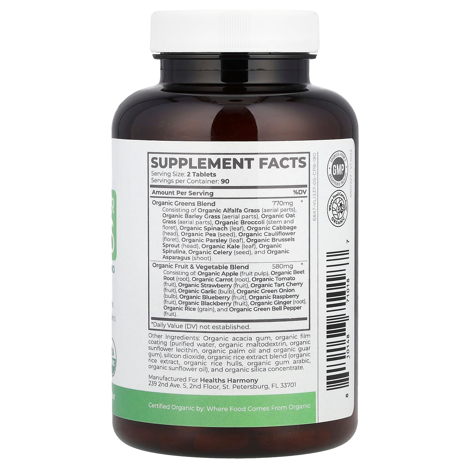 Revitalize Your Health with Healths Harmony Organic Super Greens - 180 Tablets - Image 2