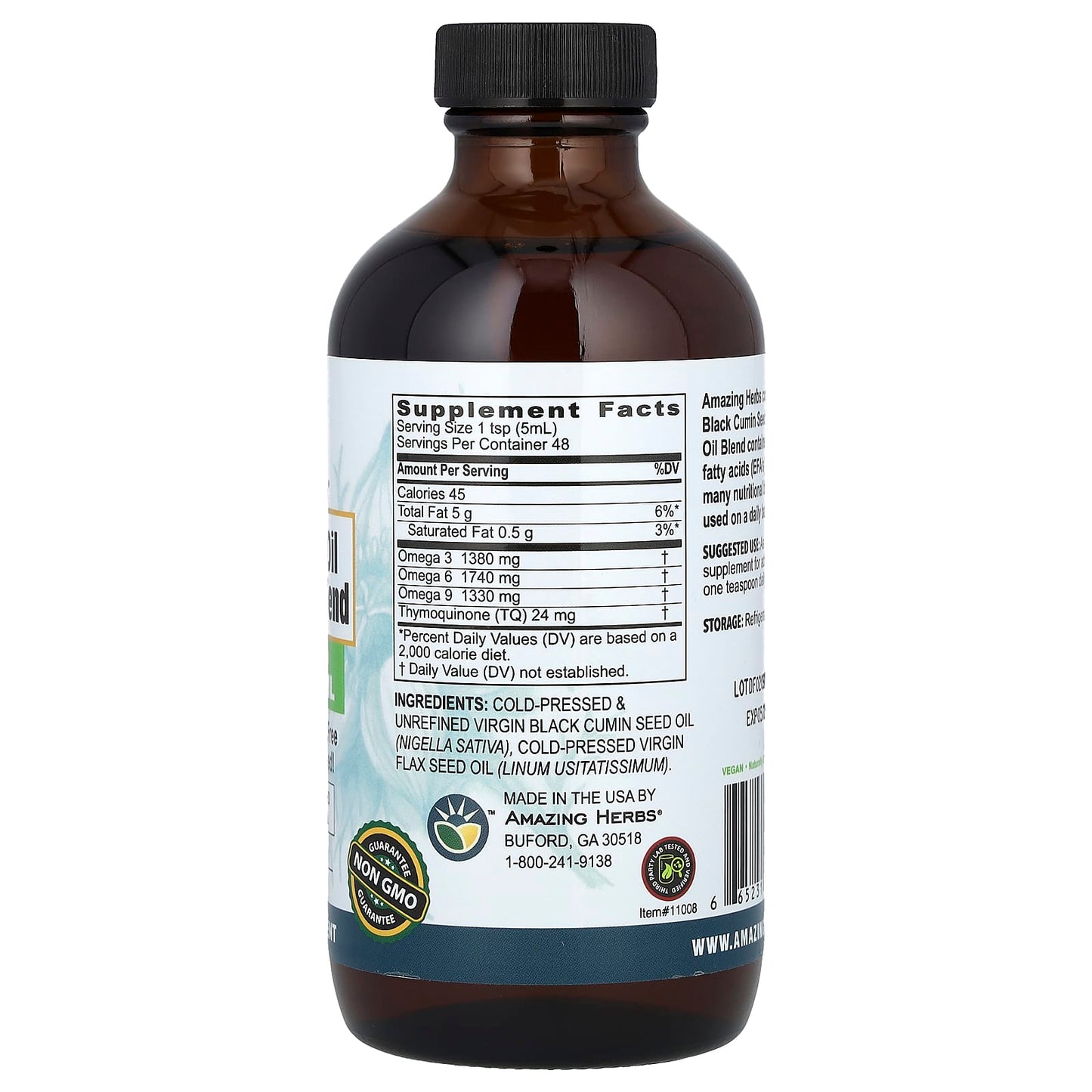 Black Seed Oil Blend with Flax Seed Oil - 8 fl oz (240 ml) - Amazing Herbs - Image 2