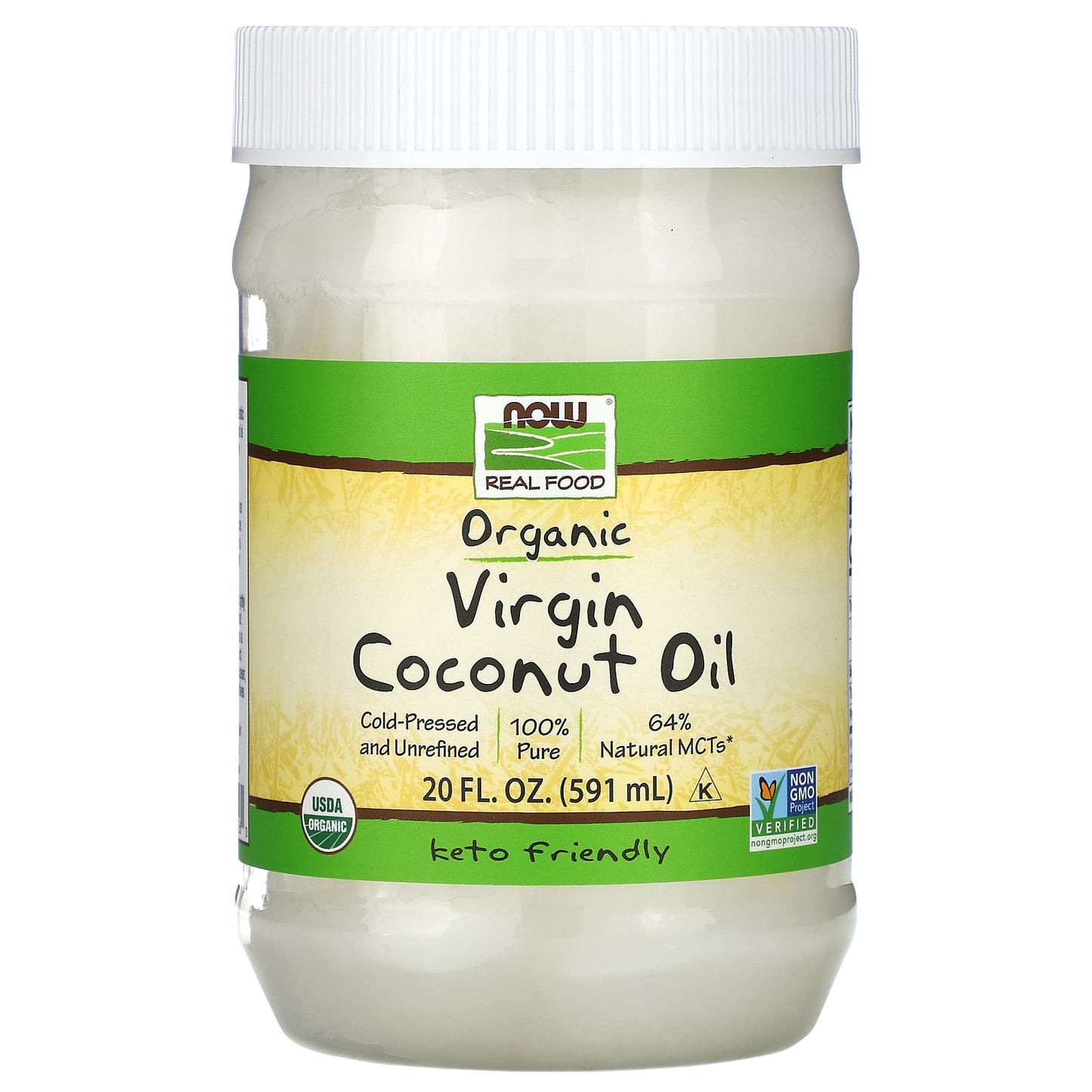 NOW Foods, Real Food, Organic Virgin Coconut Oil, 20 fl oz (591 ml) - Image 1