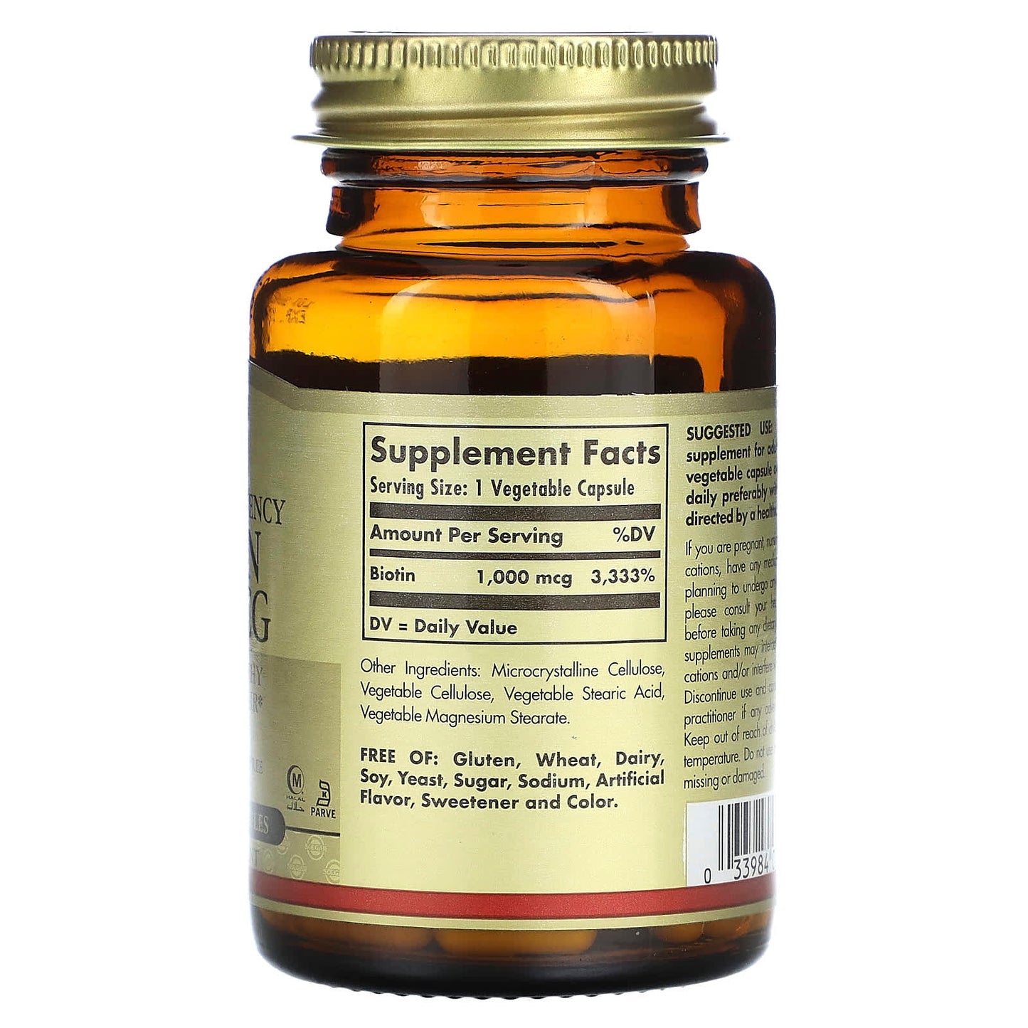 Solgar, Enhanced Potency Biotin, 1,000 mcg, 100 Vegetable Capsules - Image 2