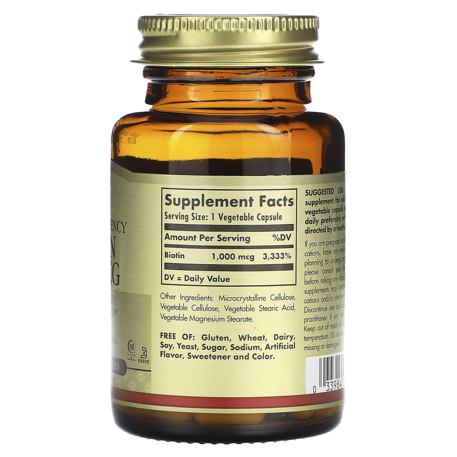 Solgar, Enhanced Potency Biotin, 1,000 mcg, 100 Vegetable Capsules - Image 2
