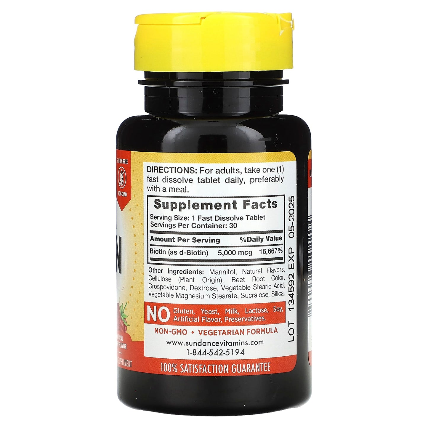 Sundance Vitamins, Fast Dissolve Ultra Biotin, Natural Berry, 5,000 mcg, 30 Fast Dissolve Tablets - Image 2